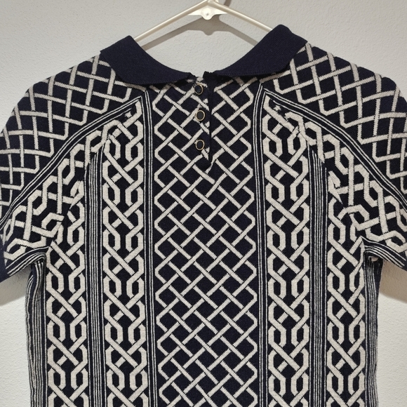 Tommy Hilfiger Wool Dress Size Small Geometric Navy Blue Collared - Picture 3 of 7